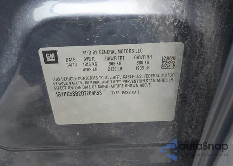 2013 Chevrolet Cruze 1Lt Auto из США, поврежденный, VIN 1G1PC5SB2D7284853